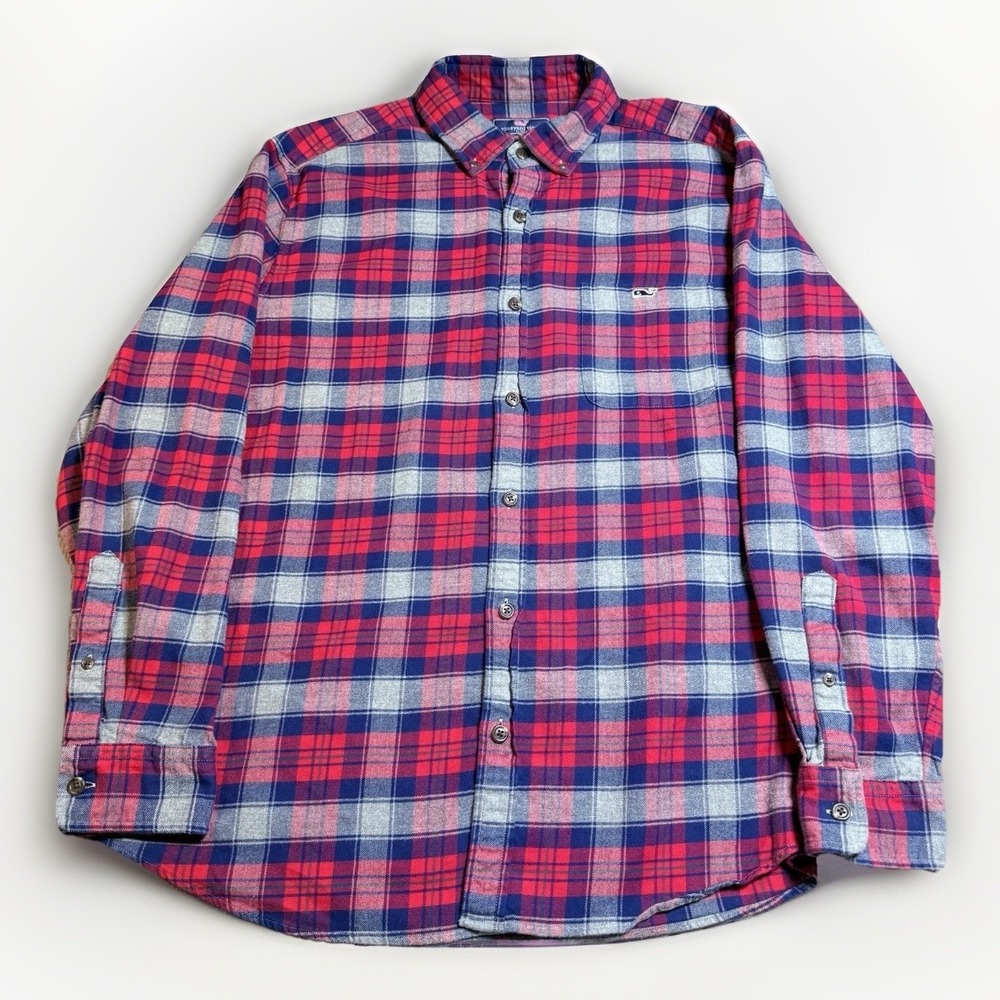 Vineyard‎ Vines Mens XL Flannel Shirt Red Plaid Button Up Classic Fit Tucker